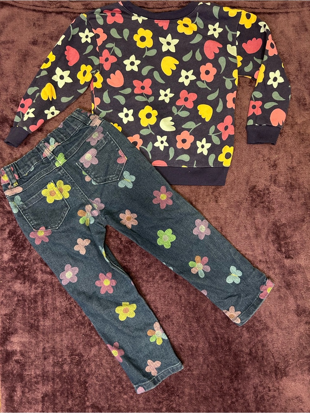 Garanimals Navy Floral Print Denim Jeans & Matching Sweater Set